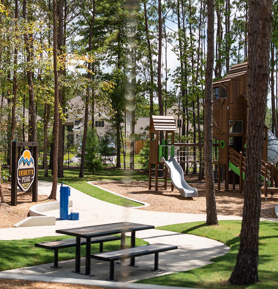 Everett's Peak Park in Woodforest has 3 play areas within walking distance of new homes.