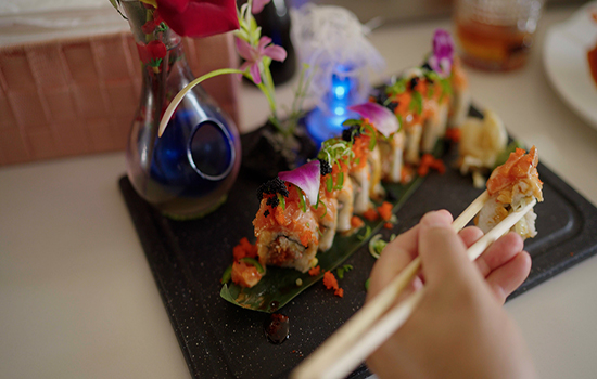 WO Sushi Fusion in Woodforest has a broad sushi and Japanese food menu.