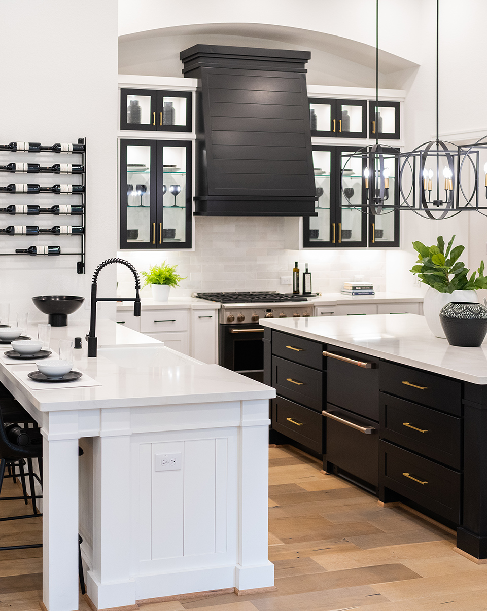 High contrast black and white kitchen design inspiration in a Woodforest model home.