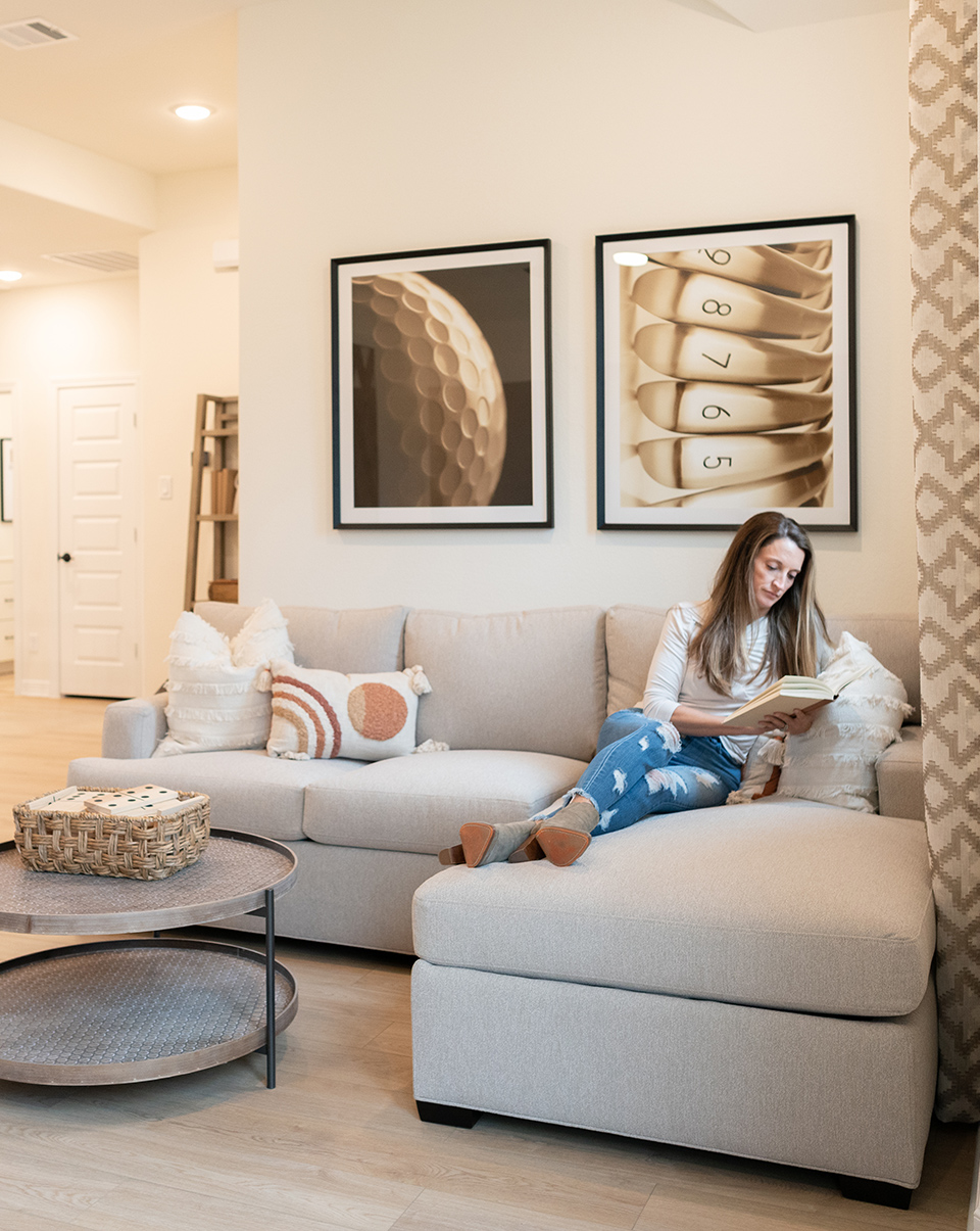 New home design trend for intentional reading space built into Woodforest model home.